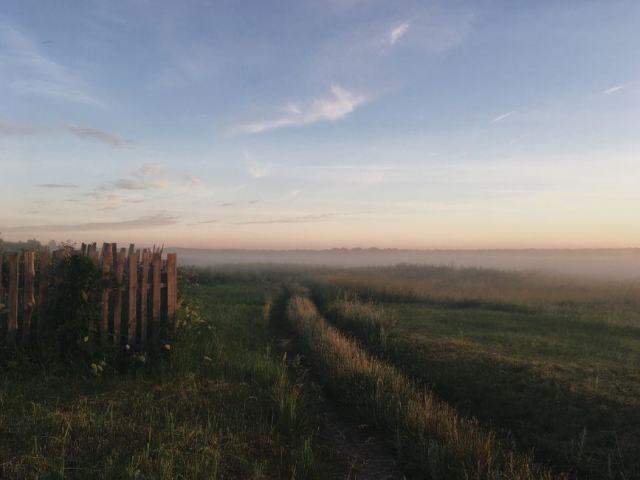 Clôture d'un champ à la campagne au petit matin